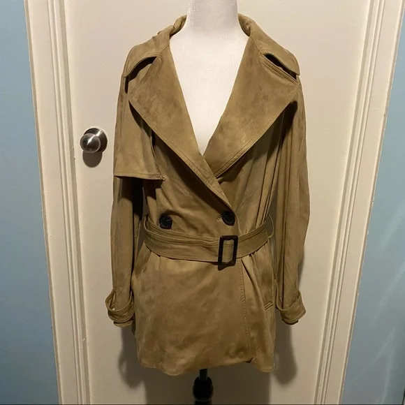 ZARA BEAUTIFUL TAN SUEDE TEXTURED SHORT TRENCH - Picture 2 of 16